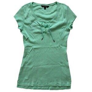 Lauren Ralph Lauren Women’s Small Light Green Short Sleeve String Tie Top Blouse